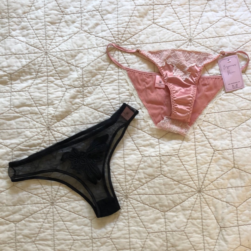 Empress Mimi Pink Silk and Black Mesh Panties